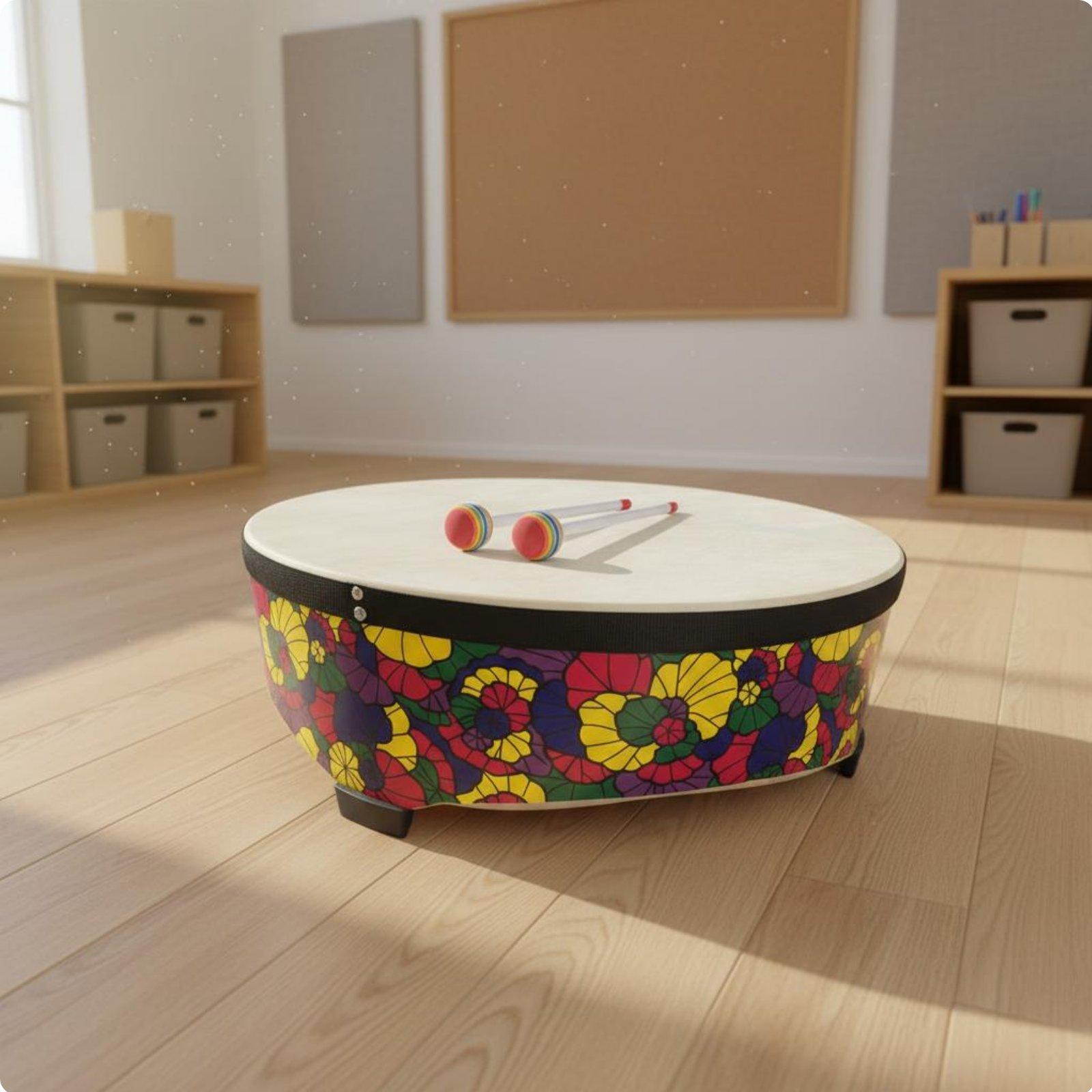 Kids Education Group - 22インチ木製キッズフロアドラム早期音楽教育用打楽器、グループゲームやアクティビティに最適