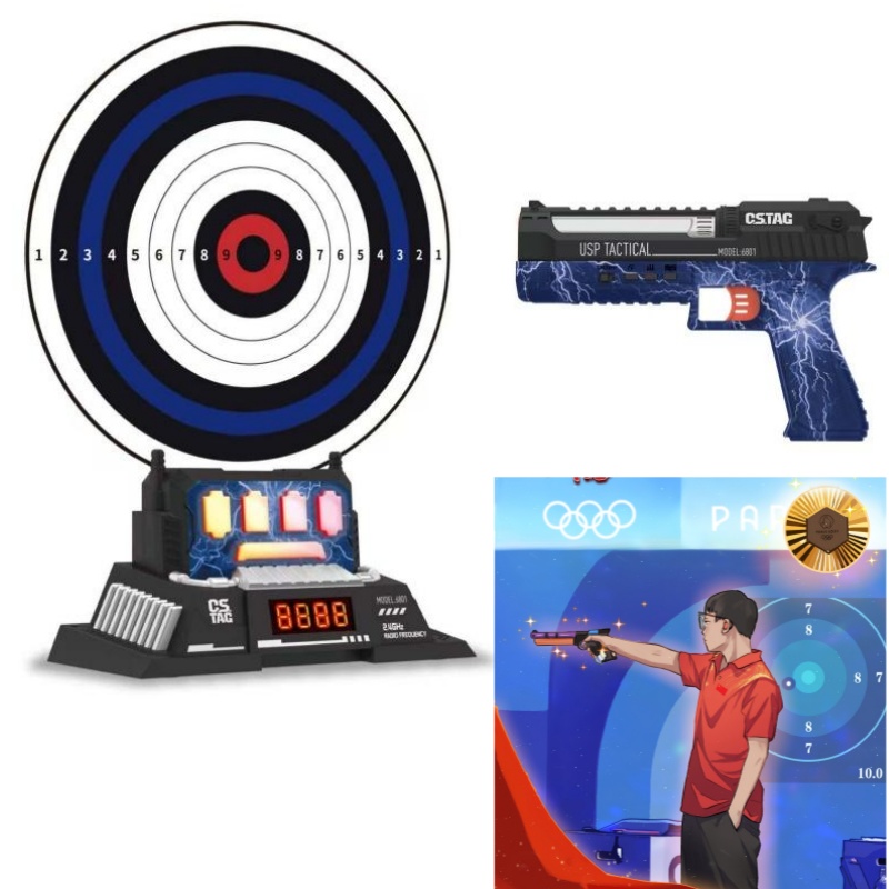 Kids Education Toys - CSTAG AI ターゲット射撃競技レーザーピストルセット インテリジェントスコアリングゲーム 屋内屋外スポーツゲーム キッズボーイズおもちゃギフト