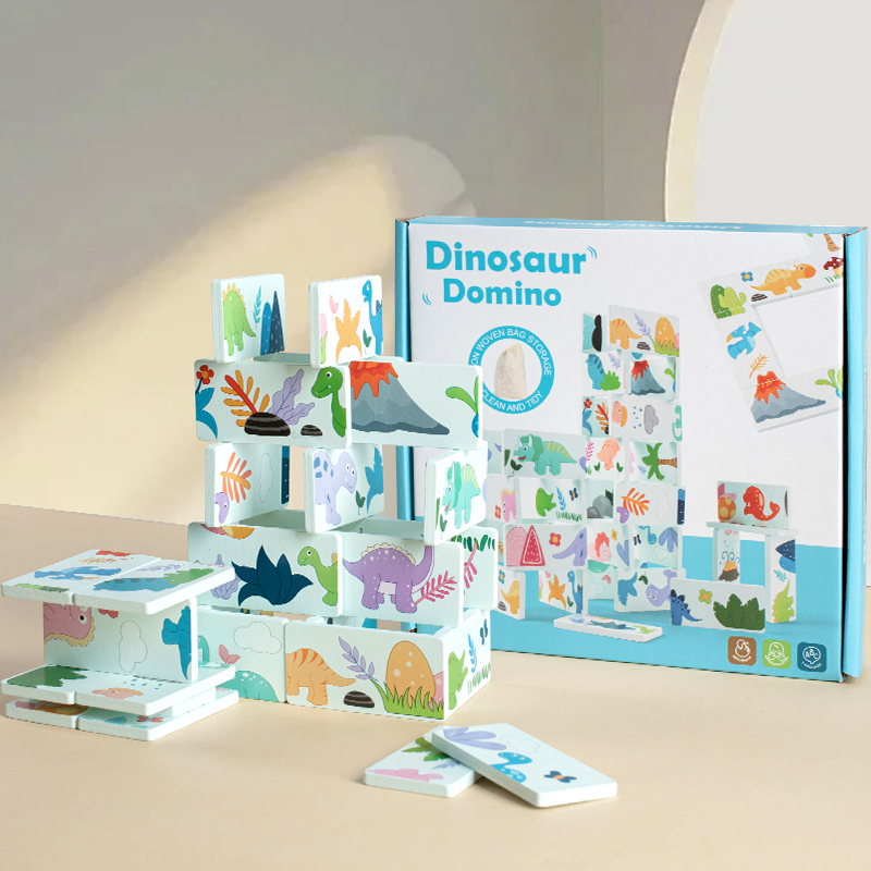 Kids Education Images - 木のおもちゃ恐竜ドミノ動物シャドウペアリングリレーゲーム一致画像モンテッソーリ知育玩具ギフト子供のための