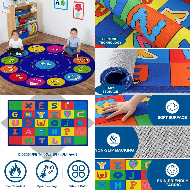 Kids Education Group - 2026年早期学習用ソフト滑り止め教室用ラグ、子供用円形教育マット、サークルタイムやグループ活動用