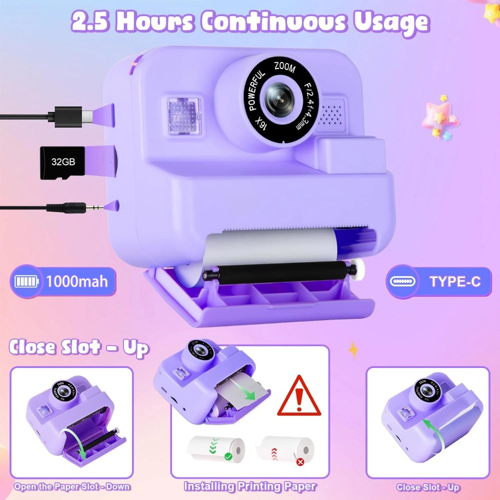 教育用サーマルインスタントプリントカメラ 32Gカード付き、 - Kids Education Images のレビューと価格