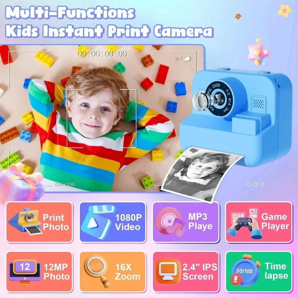子供用ポータブル写真カメラ,32gカード,インスタント印刷, - Kids Education Images のレビューと価格