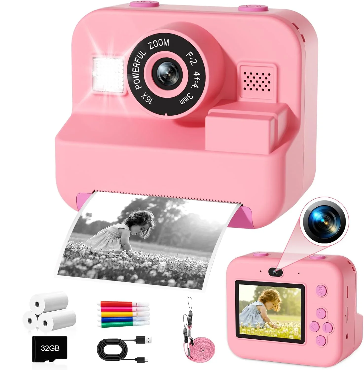 子供用デジタルカメラ,32gカード,インスタント印刷とビデオ - Kids Education Images のレビューと価格