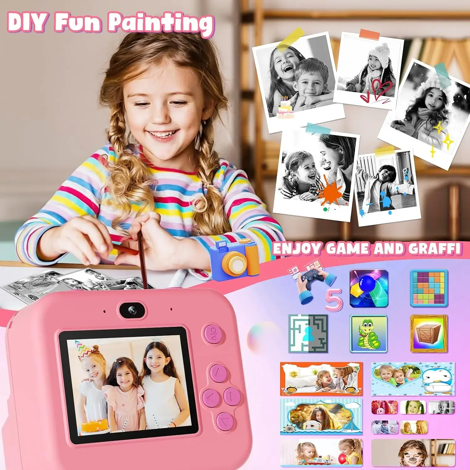 子供用デジタルカメラ,32gカード,インスタント印刷とビデオ - Kids Education Images のレビューと価格